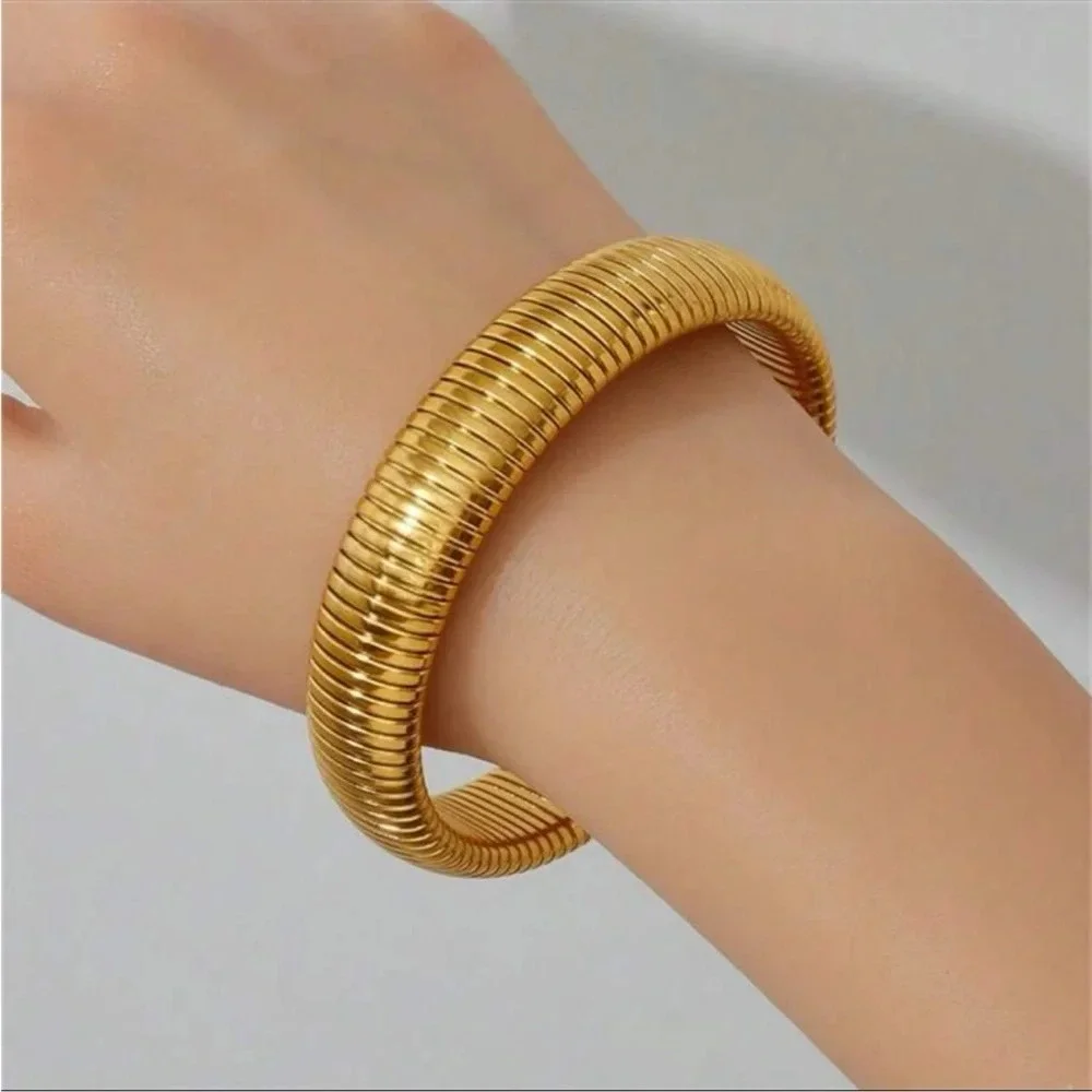 Modern Soft Stretch Wide Bangle Bracelet in Gold
